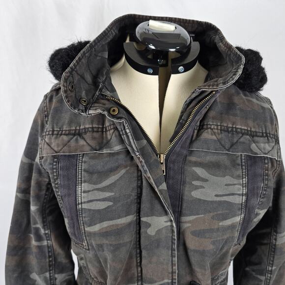 American Eagle Jacket Women's M Gray Camo Heavyweight Full Zip and Snap Hooded - Picture 2 of 16